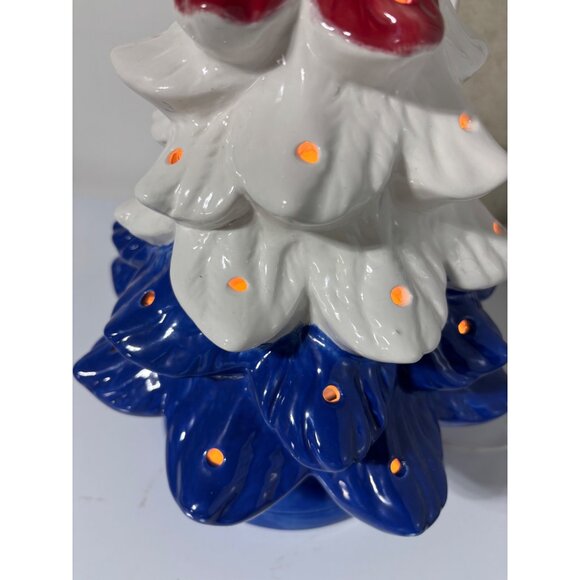 Ceramic‎ Patriotic Christmas Tree Lighted Decoration Red White Blue Plug-In Cord - Picture 7 of 7